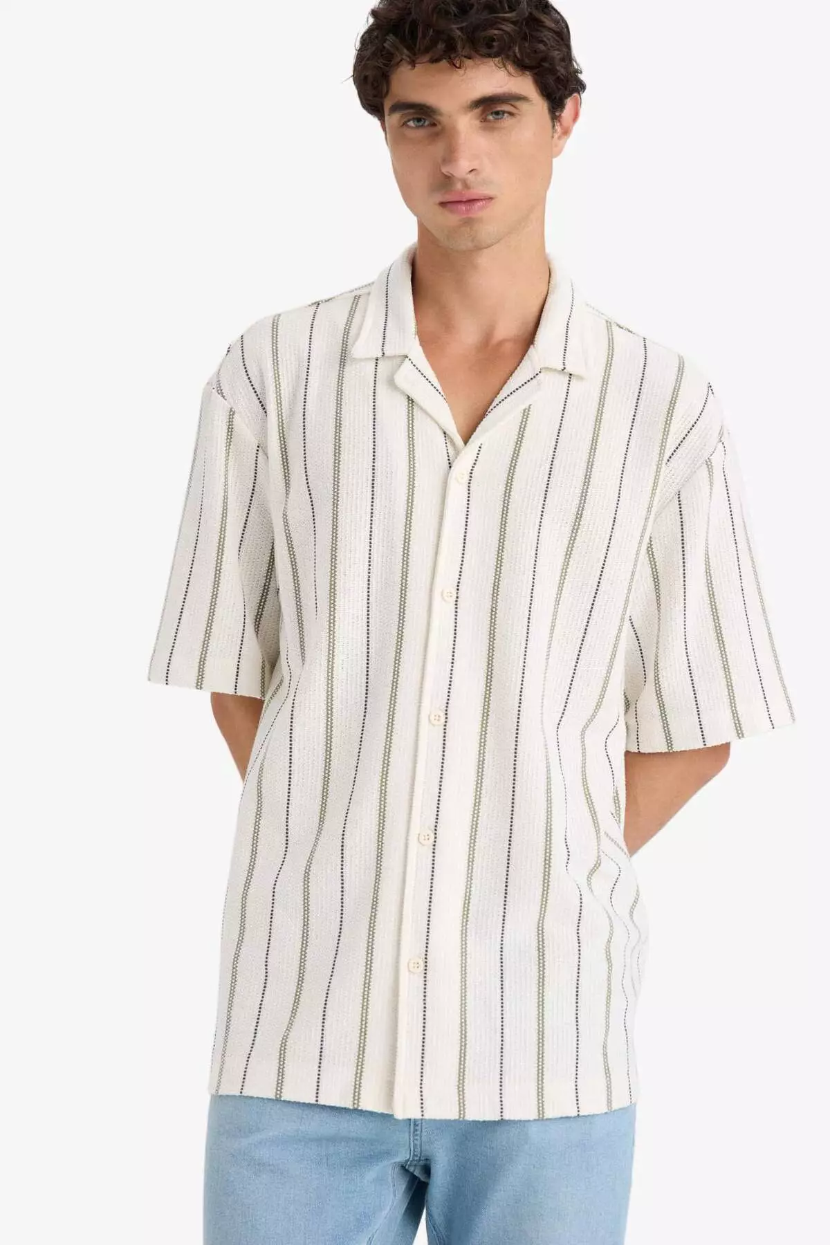 Relax Fit Apache Collar Short Sleeve Striped Shirt D7315Ax25Sp