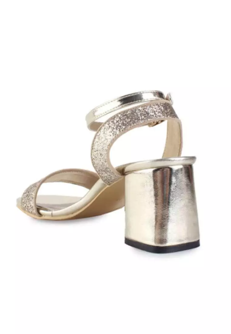 Adele Sandal Wanita Ankle Strap Block Heel 6,5 cm - Gold