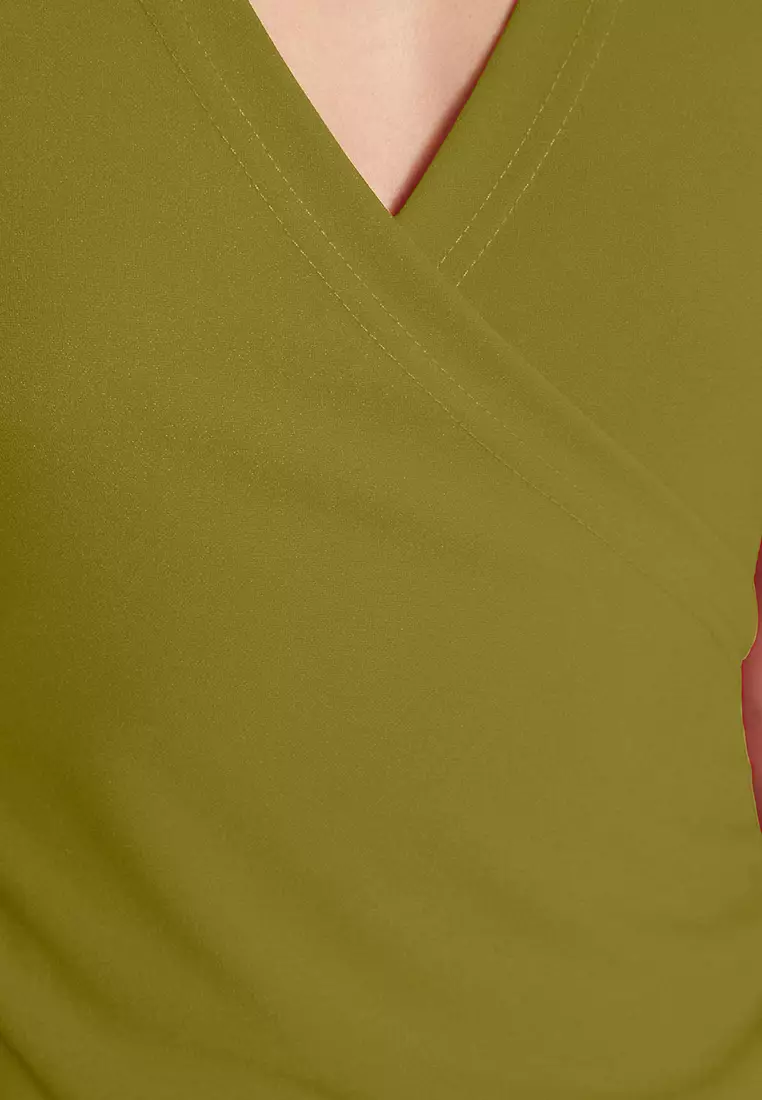 Oil Green Double Breasted Neckline A-Line Crepe Mini Smart Knitted Dress Twoss23El01703