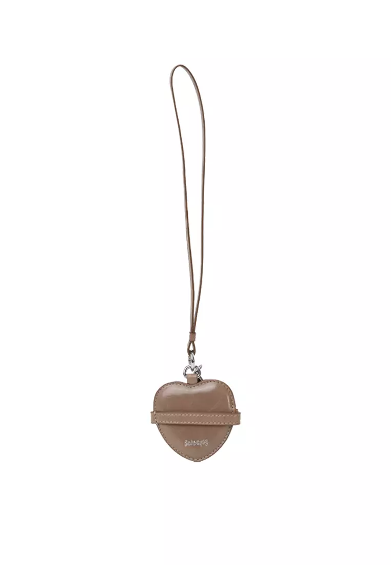 迷你心型鏡子吊飾 - 深杏仁色