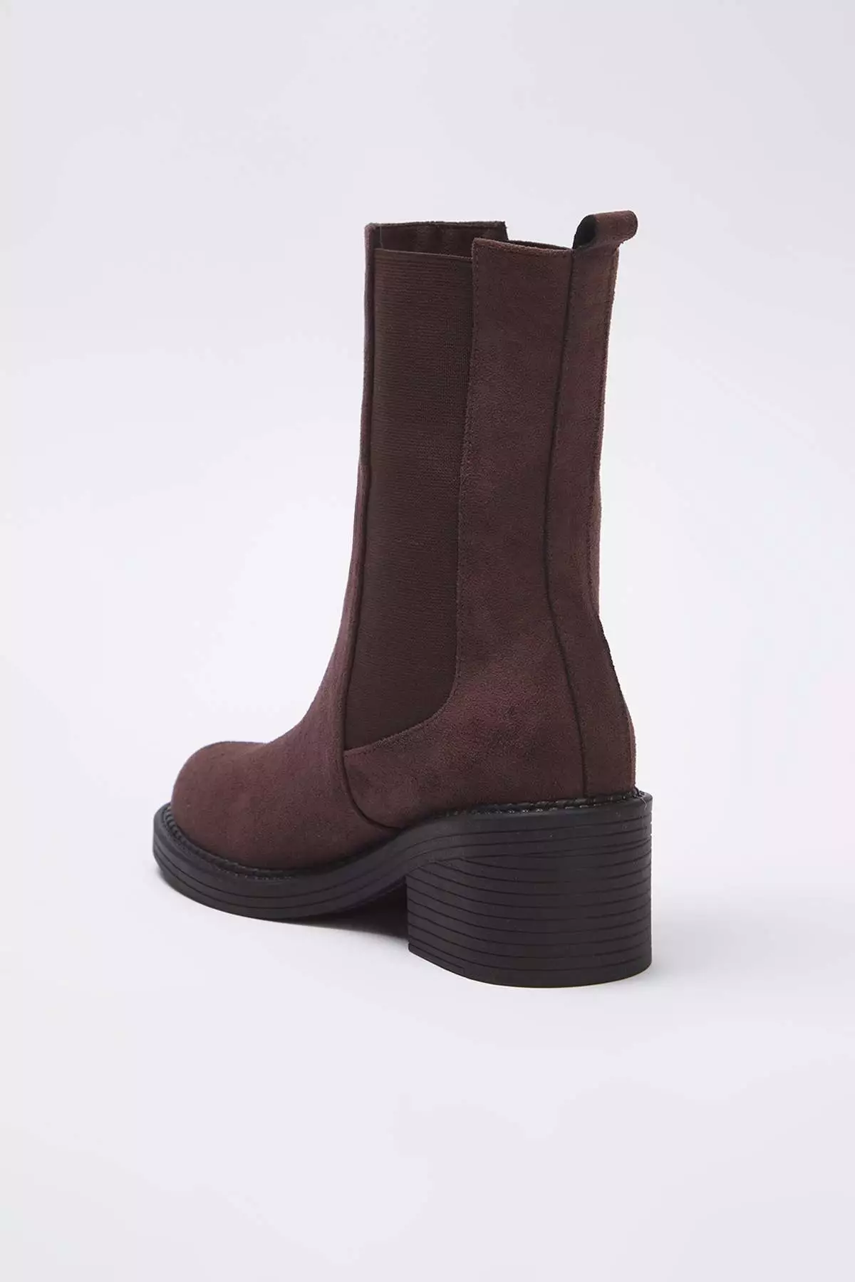 Brown Suede Elastic Women'S 6 Cm Block Heeled Chealsea Boots Takaw26Bo00062