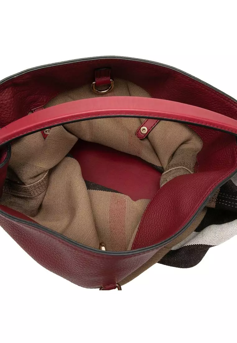 Pre-Loved Burberry Medium Mega Check Canvas And Grained Calfskin Ashby Tassel Bucket Bag