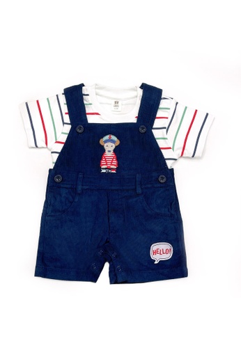 Toffyhouse white and blue Toffyhouse Sailor Puppy T-shirt with Dungaree Set 0FD68KA0159489GS_1