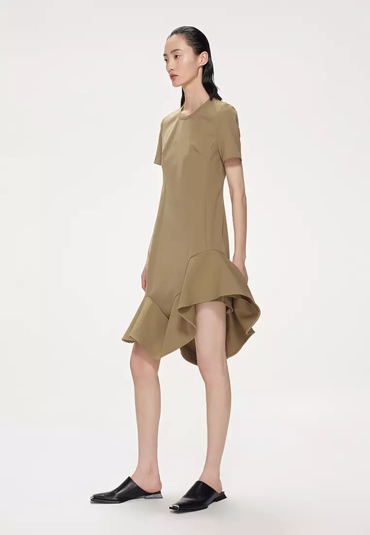 JNBY/女士袖荷葉邊中長款連衣裙