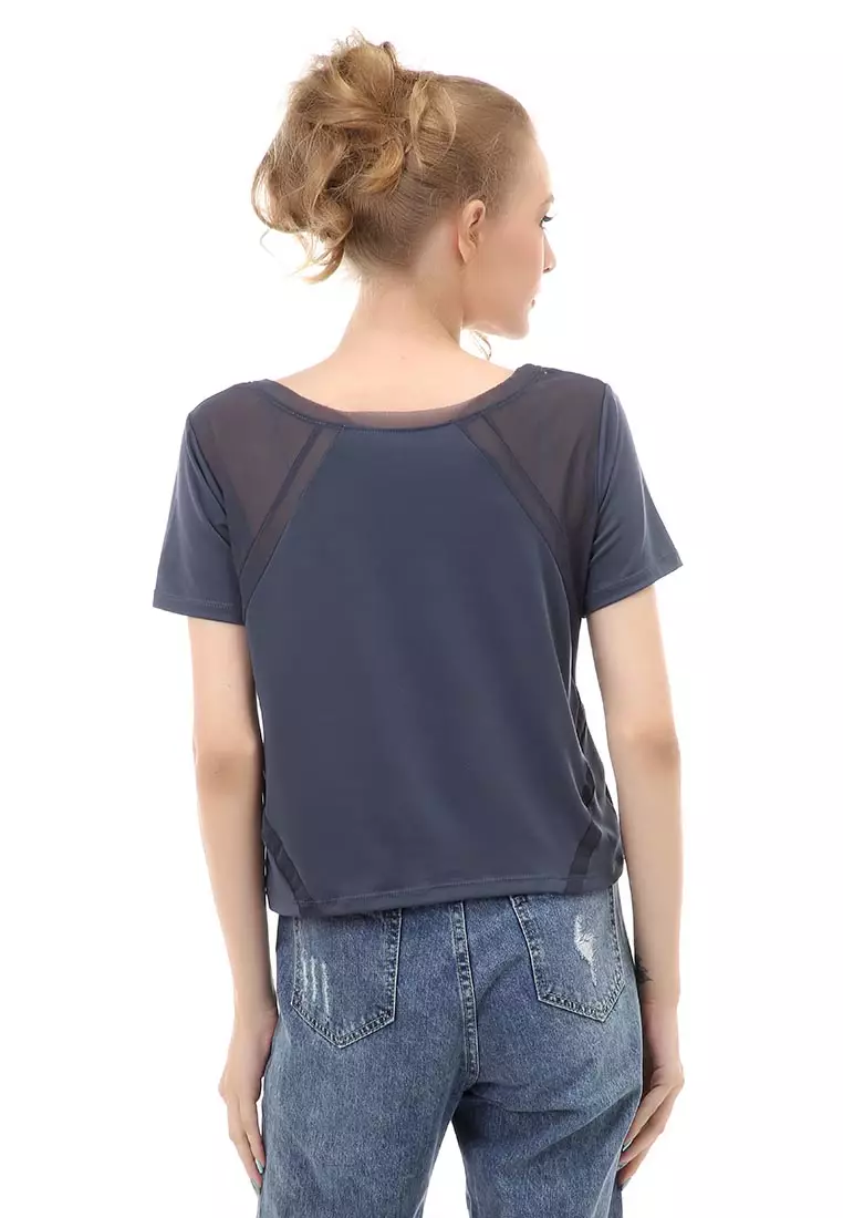 Baju Olahraga Kaos Sport Wanita Short Sleeve Absorb Sweat Kombinasi Jaring Material Polyester ORIGINAL - Grey