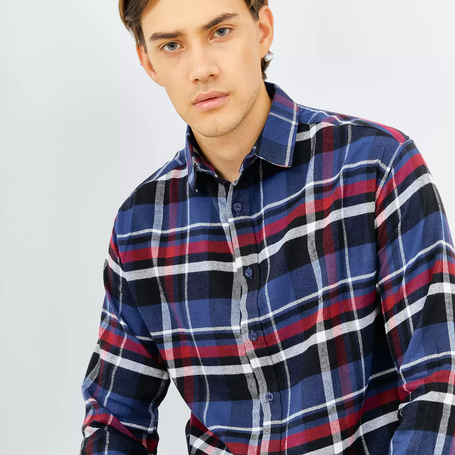 PAULMAY Kemeja Flanel Pria Lengan Panjang Navy 6716