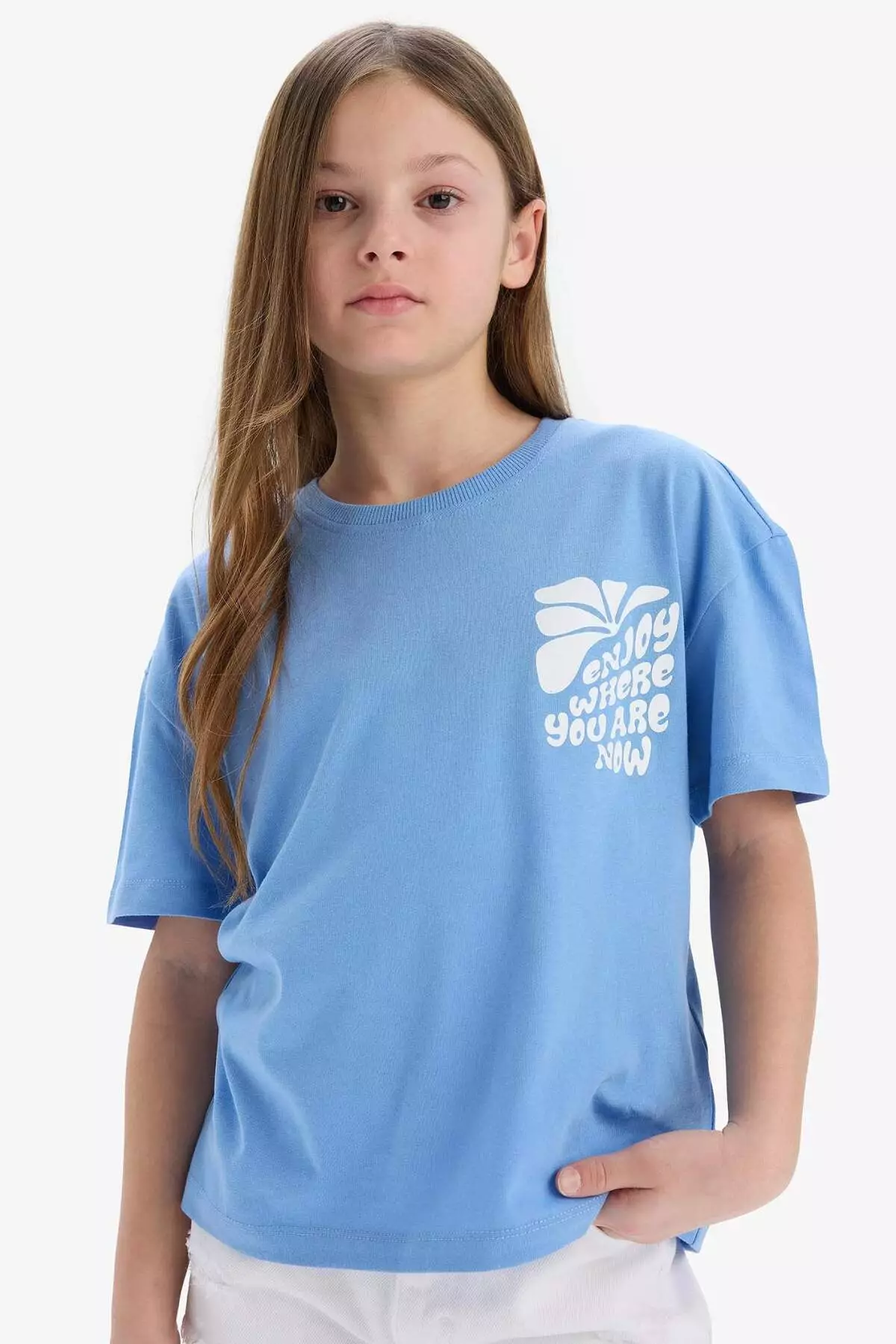 Girls' Relax Fit Crew Neck Srt Printed Short Sleeve T-Shirt E0354A825Sm