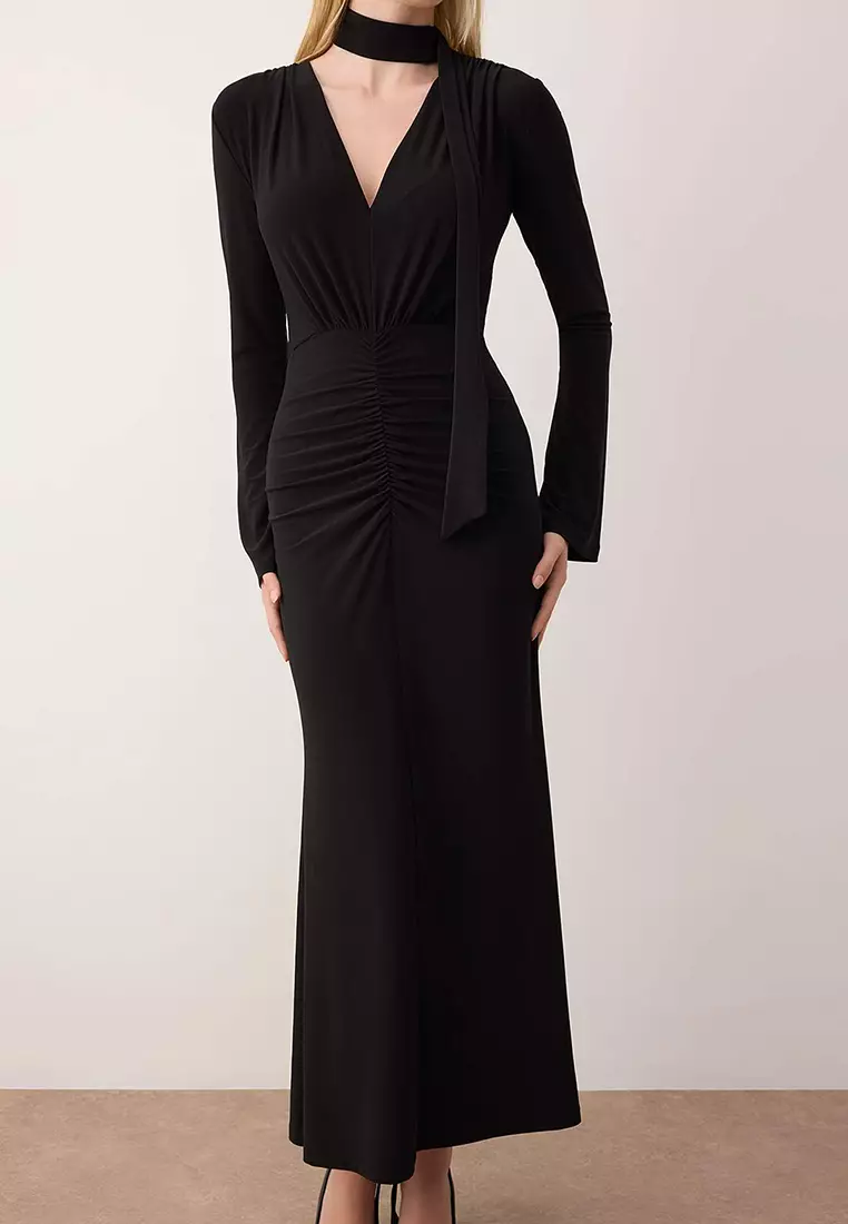 knee length dresses for ladies Lavetir Sheath/Column Halter Maxi Dresses Long Bridesmaid Dresses with Neck  Scarf 12011155