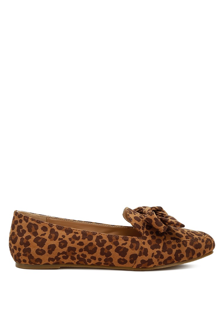 Casual Walking Bow Loafers in Leopard Print