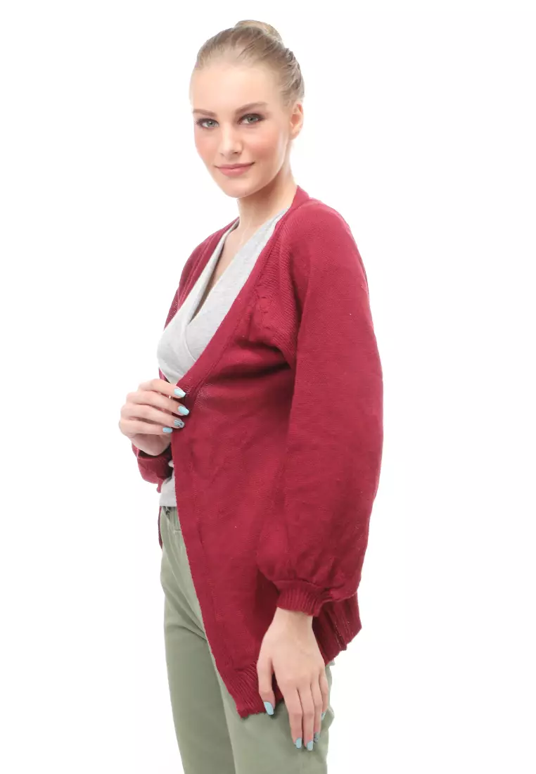 Cardigan Fashion Wanita Loose Fit Design Kasual Premium Quality - Maroon