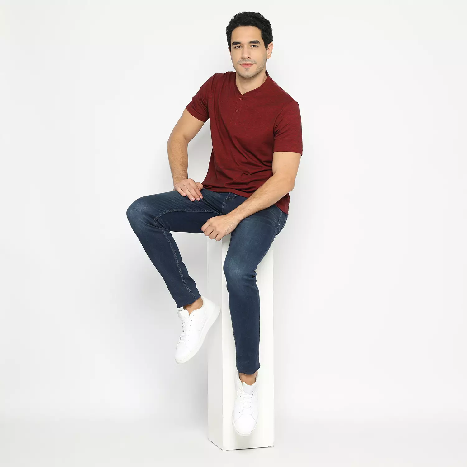 Kale Austin Maroon / Kaos Kancing Pria Lengan Pendek