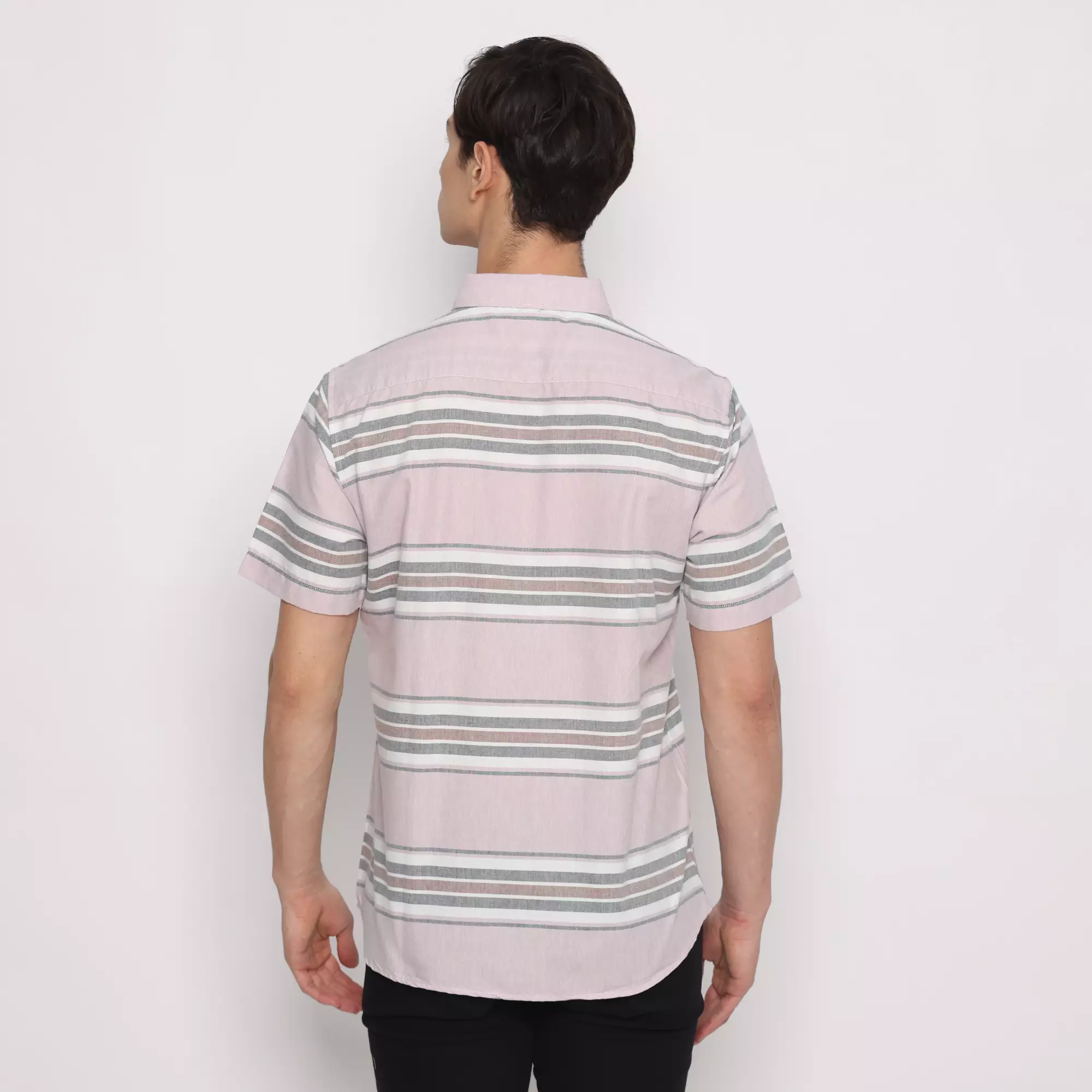 Platini Kemeja Motif Salur Pria Lengan Pendek Katun Ungu 73435