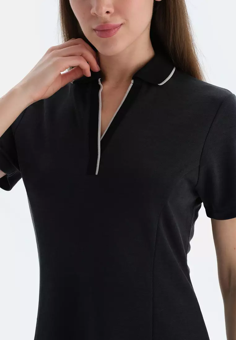 Black Dress, V-Neck, Regular, Short Sleeve Activewear for Women