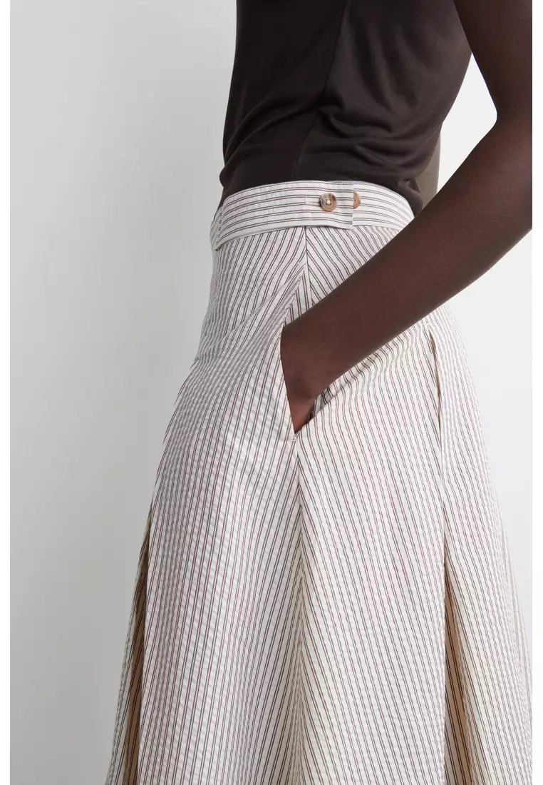 STRIPED A-LINE MIDI SKIRT