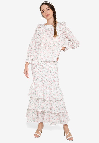 Lubna pink Floral Embroidered Top With Skirt Set AE10CAA23587A6GS_1