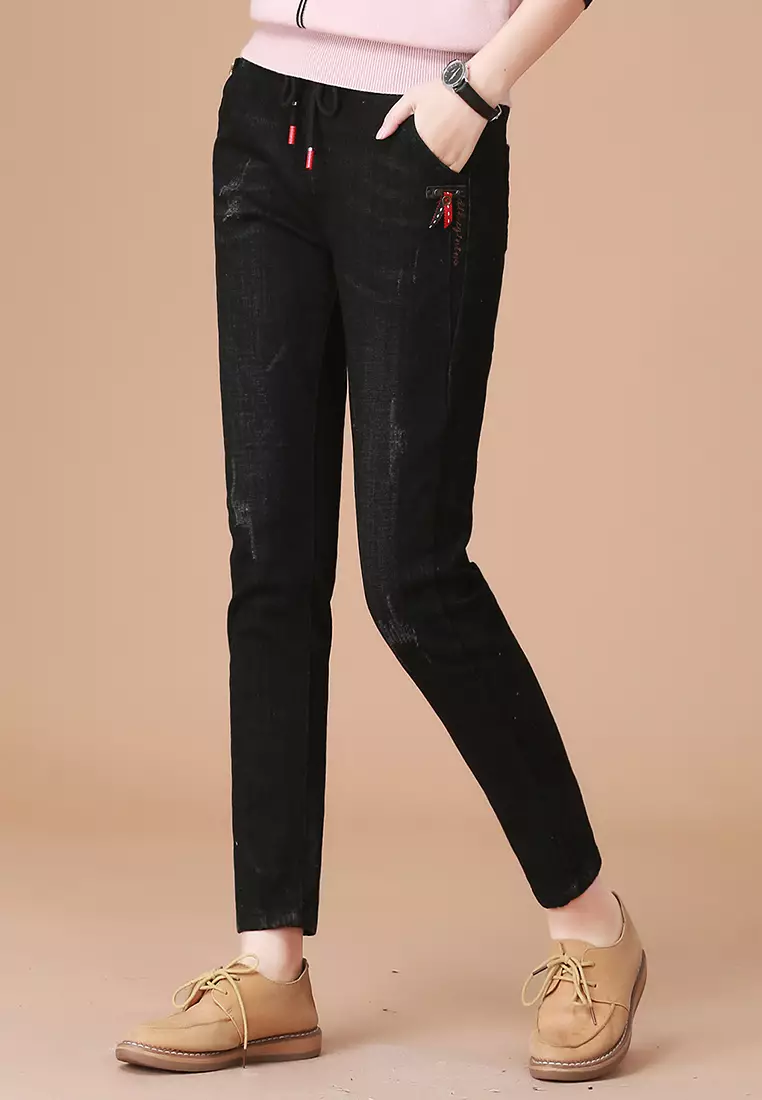 Buy A-IN GIRLS Elasticated Waist-Strap Jeans (Plus Thin Velvet