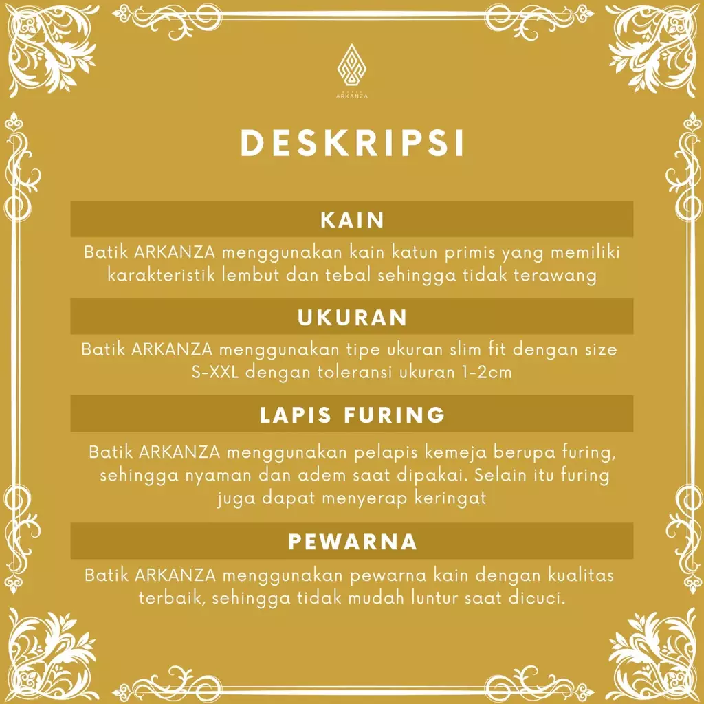 Kemeja Batik ARKANZA Motif Renjana Lengan Panjang Lapis Furing Slimfit Katun Premium