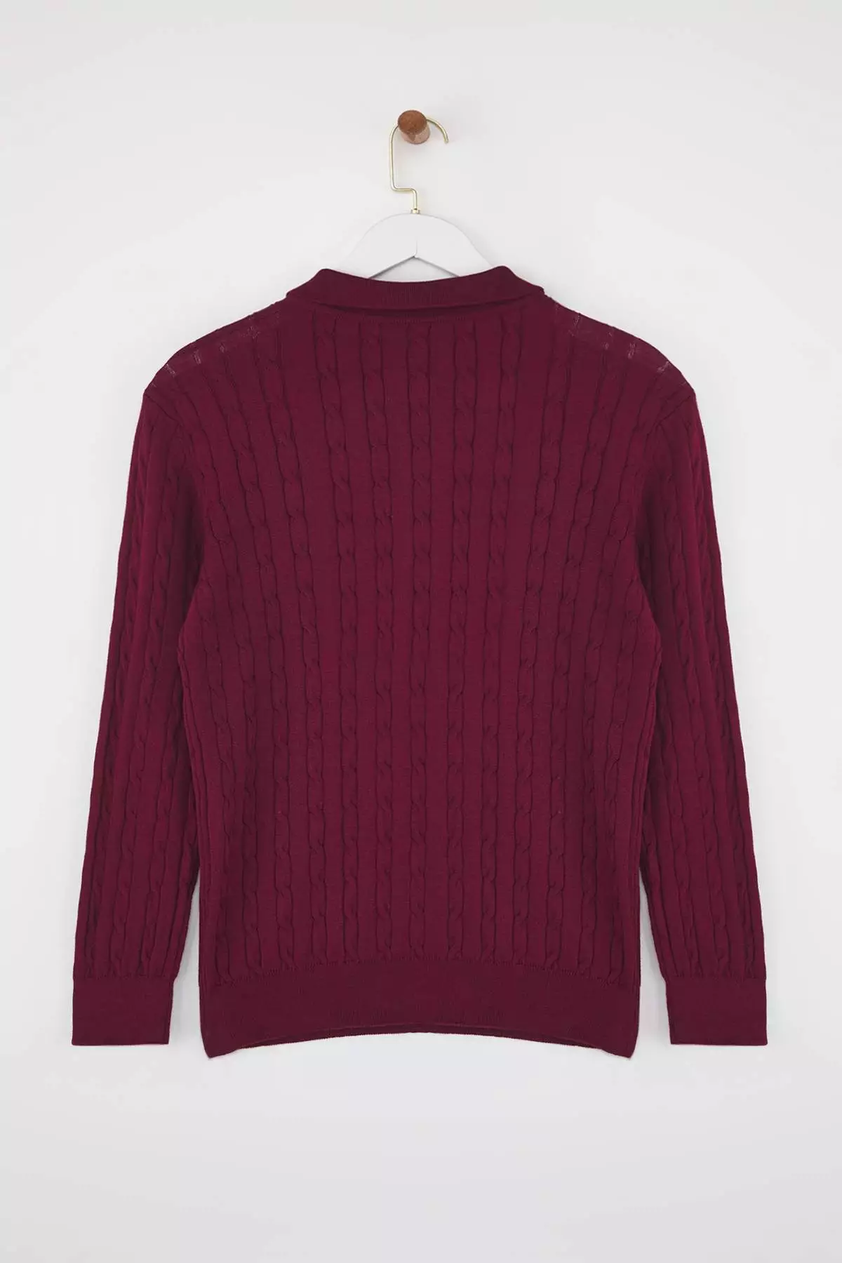Dark Cherry Polo Collar Hair Knit Thin Knit Blouse