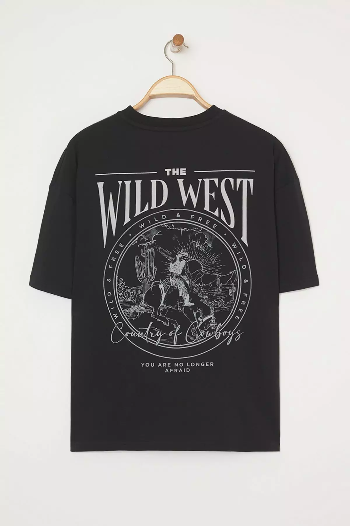 Plus Size Black Oversize/Wide Cut 100% Cotton T-Shirt TMNSS25BF00008