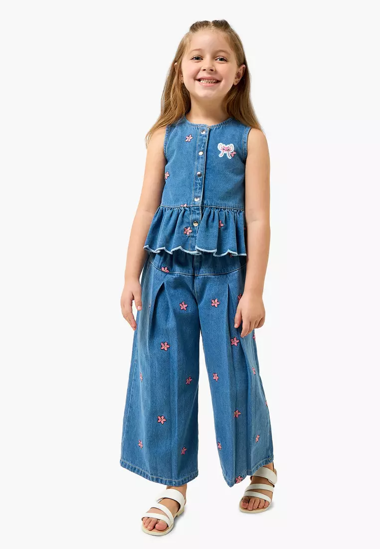 Babyshop Disney Crew Neck Sleevless Peplum Top And Wide Leg Pants Set With Angel Applique