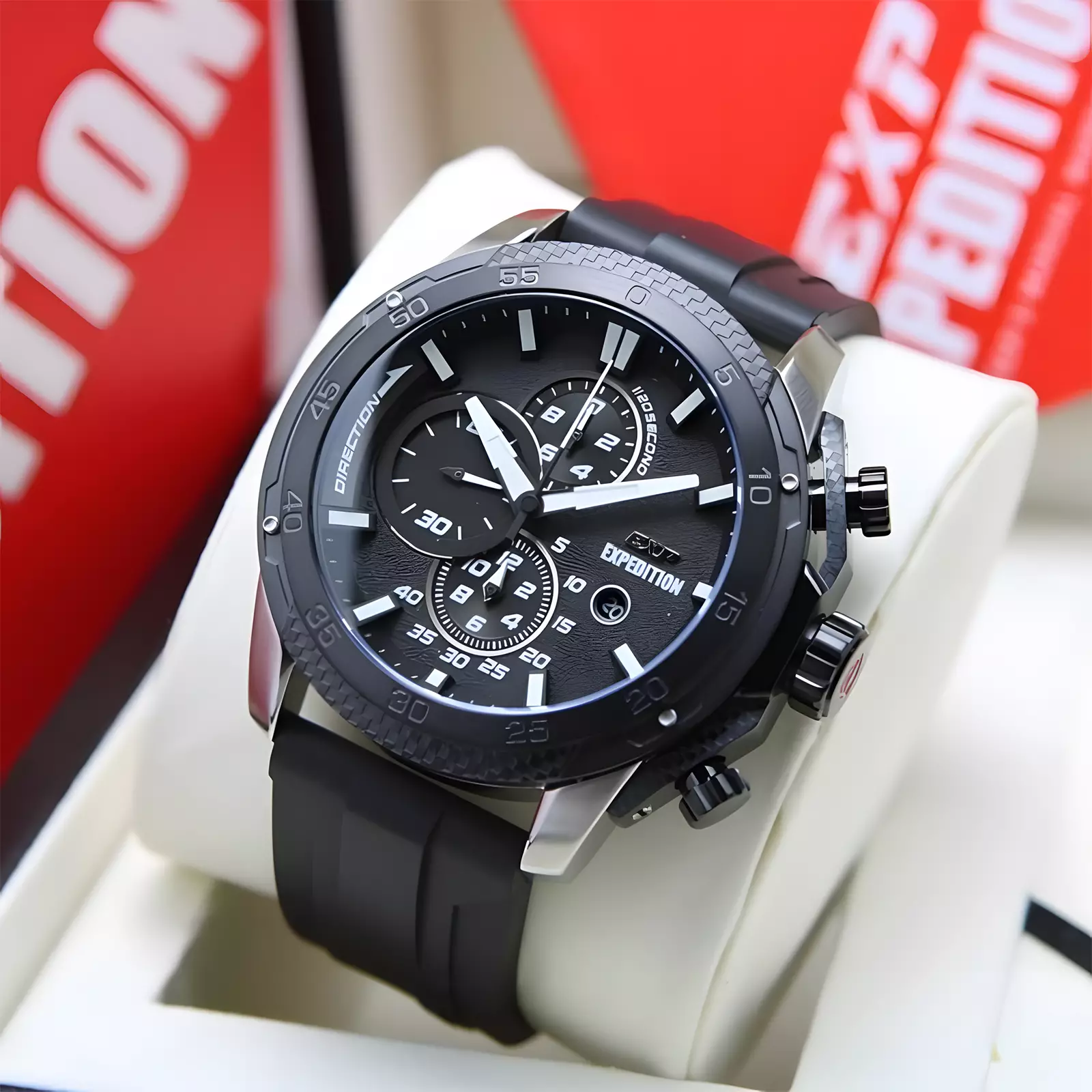 Expedition EXP - Jam Tangan Chronograph Pria - Two Tone Black - Rubber Strap - 6810 MCRTBBA