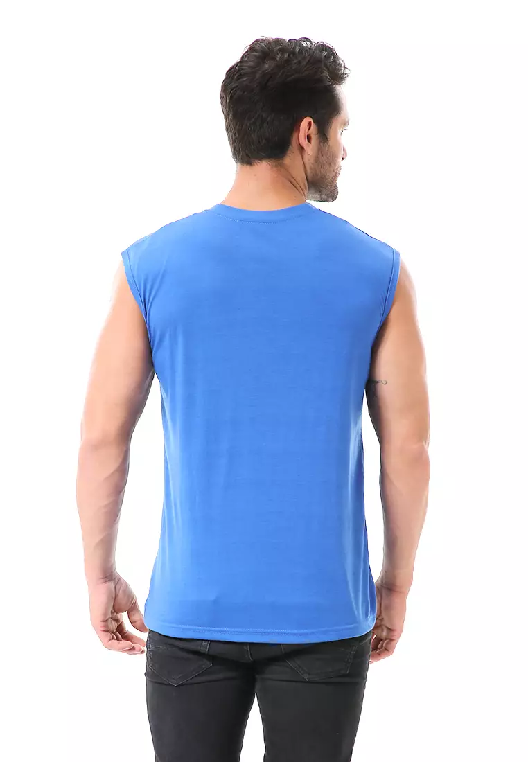 Bobby Atasan Kasual Pria Singlet Motif Ptboy Sleeveless Tshirt Material Cotton ORIGINAL - Blue