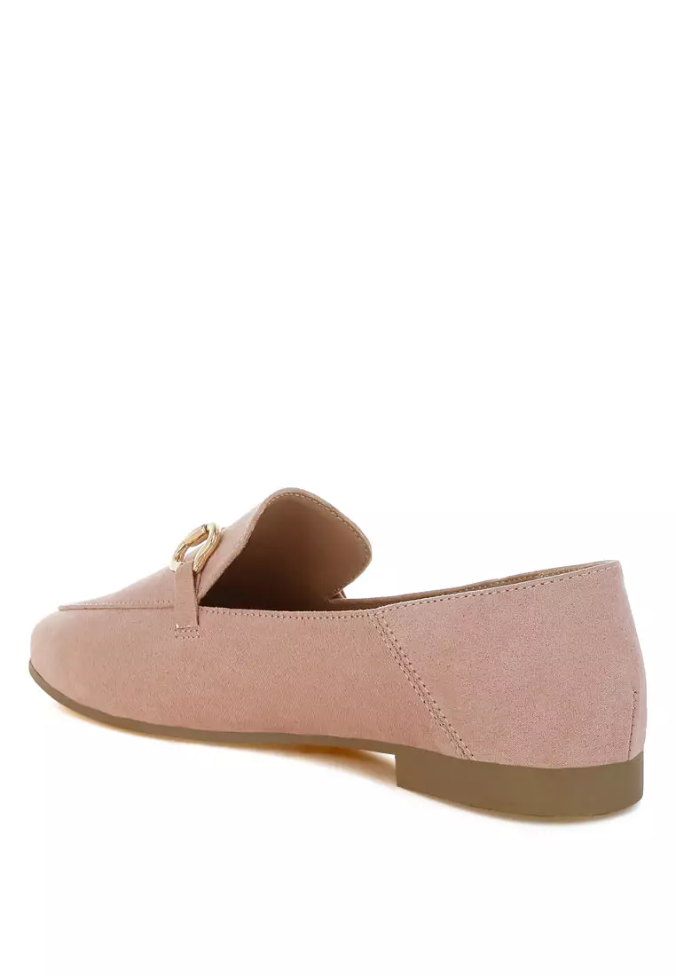 Sepatu Loafer Datar Hias Horsebit dalam Warna Pink