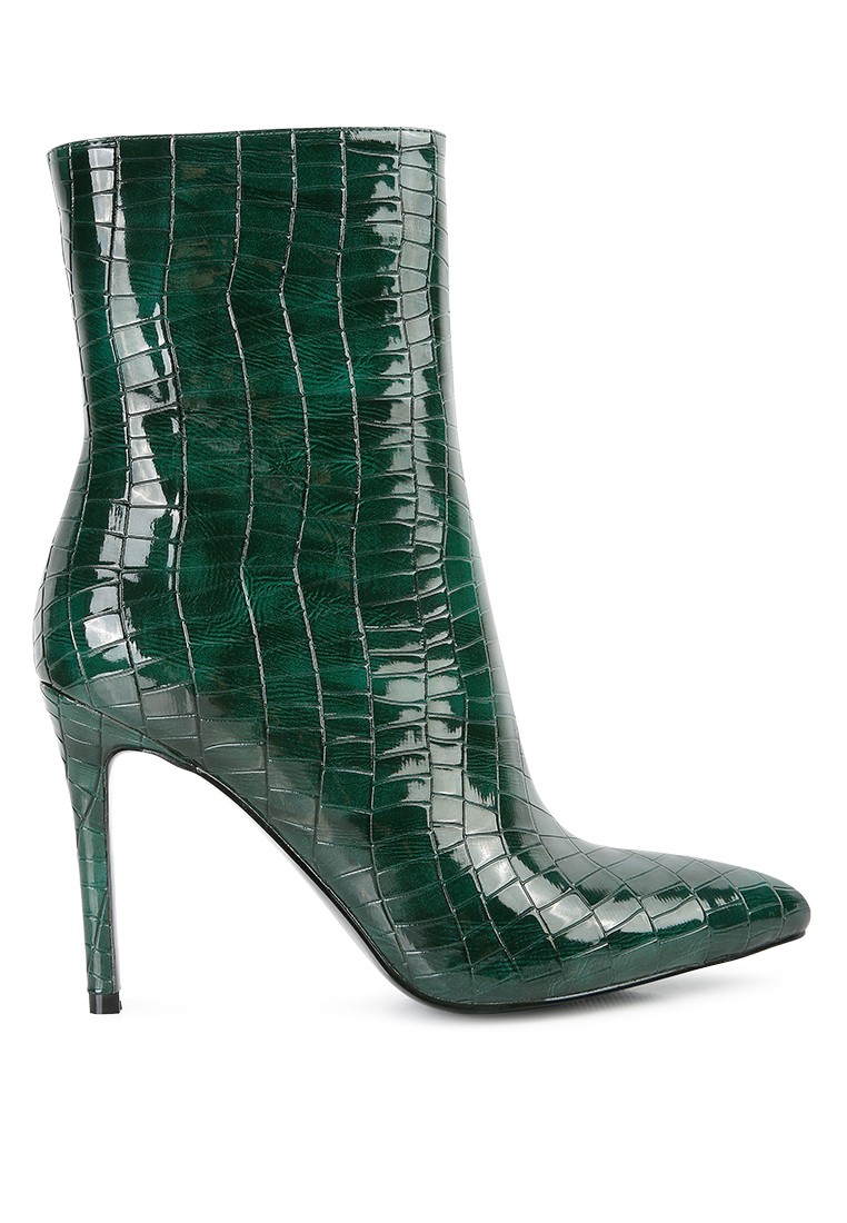 Dark Green Patent PU High Heeled Ankle Boot