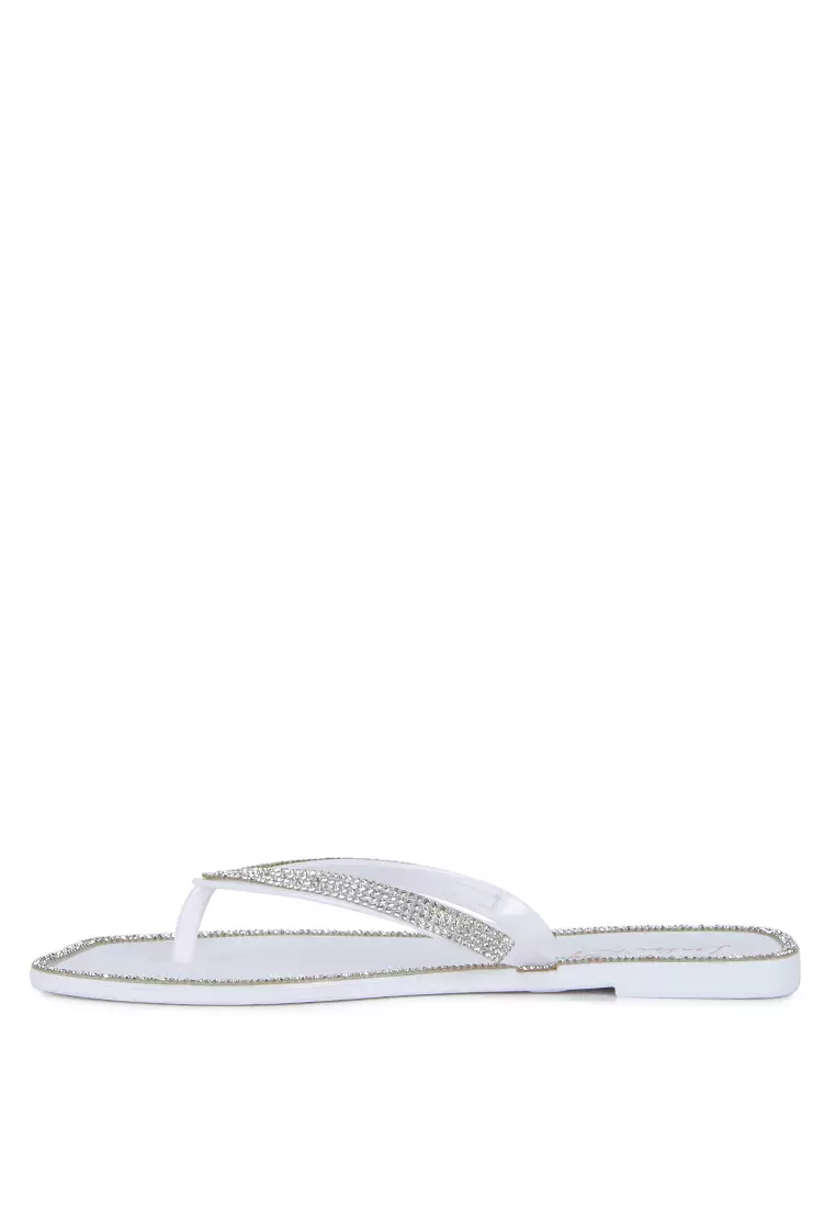 Buy London Rag White Diamante Stud Detail Thong Flats 2024 Online