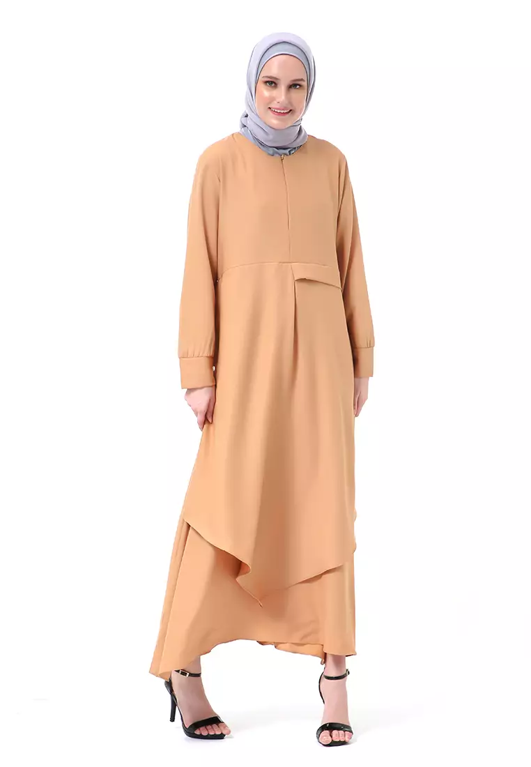 Khalista Gamis Dress Muslimah Lengan Panjang Regular Fit Premium High Quality - Mocca