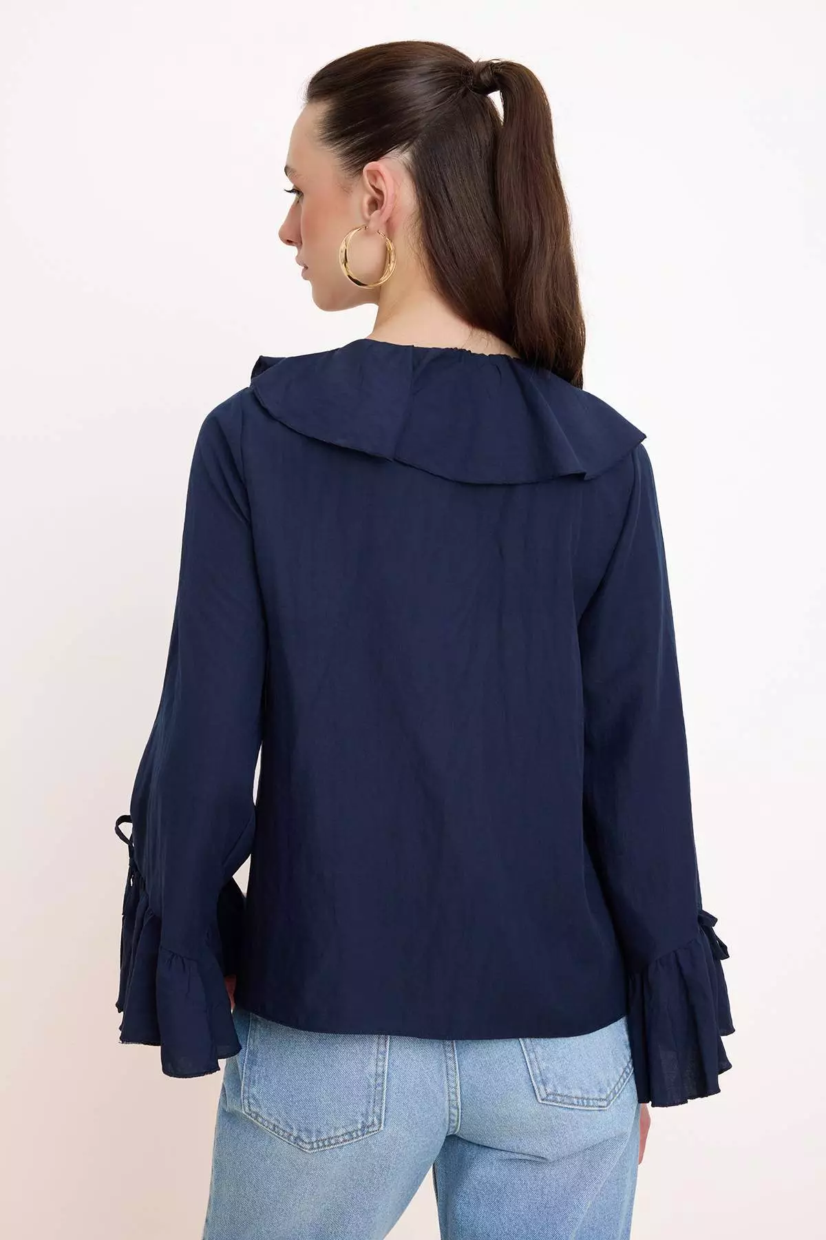 Navy Blue Ruffle Detailed Woven Blouse Twoaw26Bz00290 B