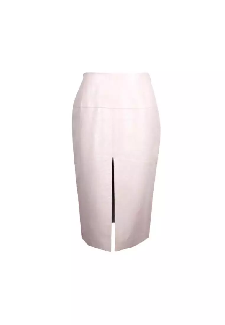 Pre Loved CONTEMPORARY DESIGNER Light Beige Leather Pencil Skirt