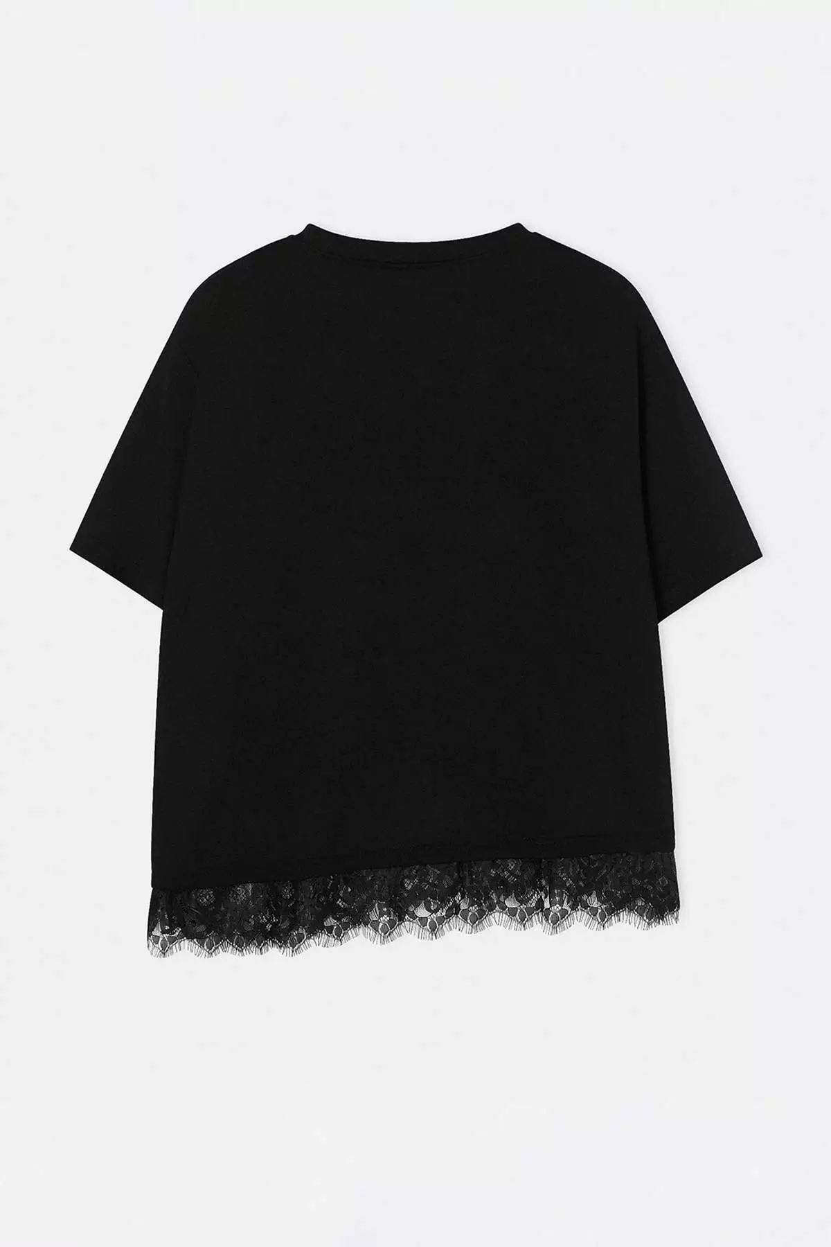 Black Hem Lace Detailed Slit Knitted Large Size T-Shirt Tbbss26Bf00072