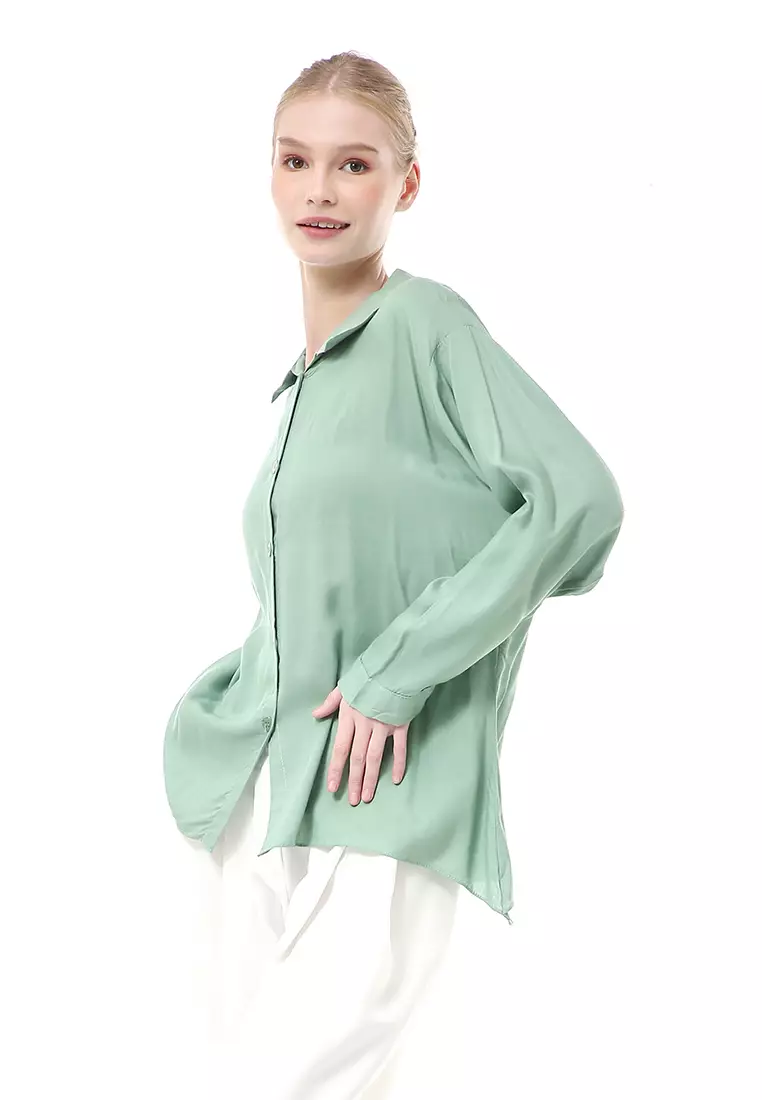 Ayudia Shirt Long Sleeve Atasan Wanita Premium Quality - Matcha