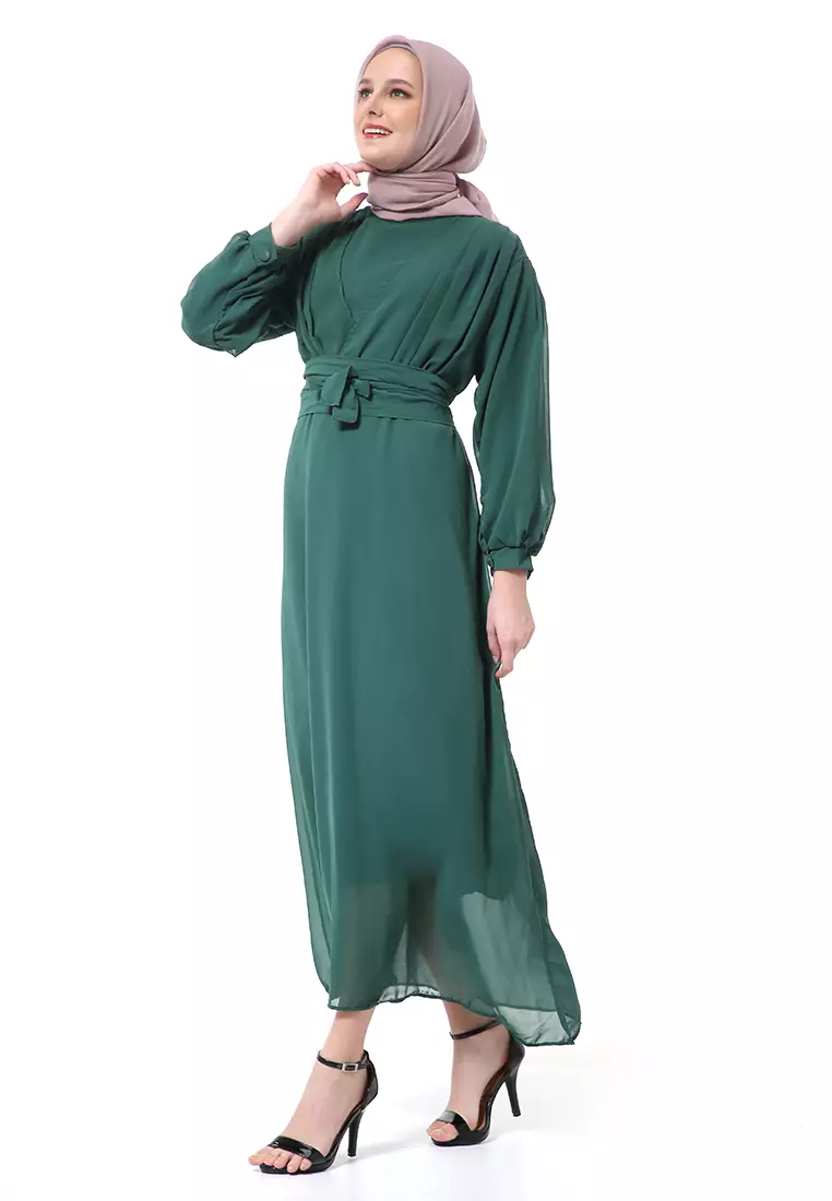 Alika Gamis Dress Long Sleeve Wanita Muslimah High Quality Premium - Green