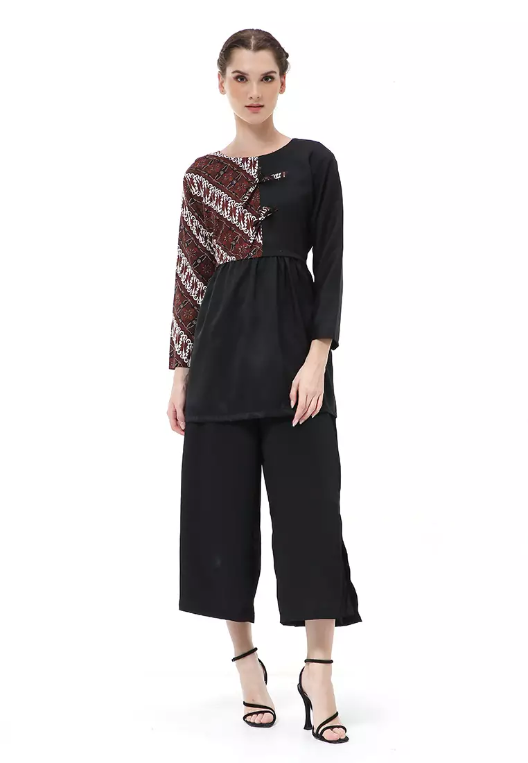 Olaf Atasan Wanita Batik Kerja Liris Motive Elegant Design Material Cotton ORIGINAL - Black