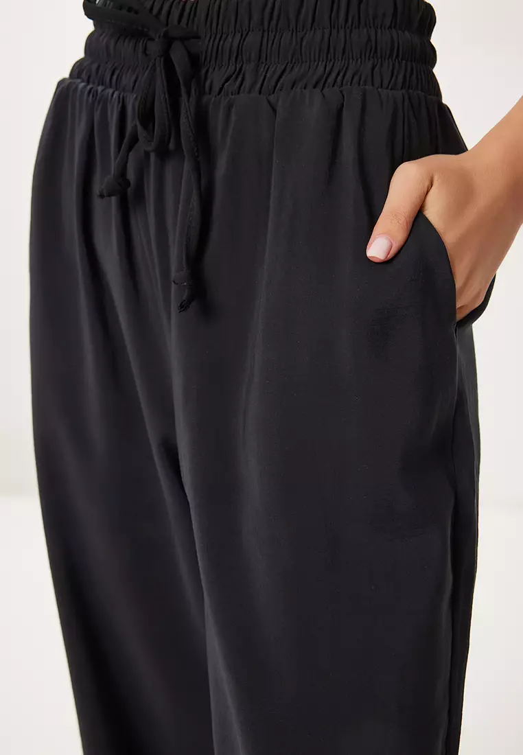 Women's Black Wide Leg Summer Modal Trousers Bv00157