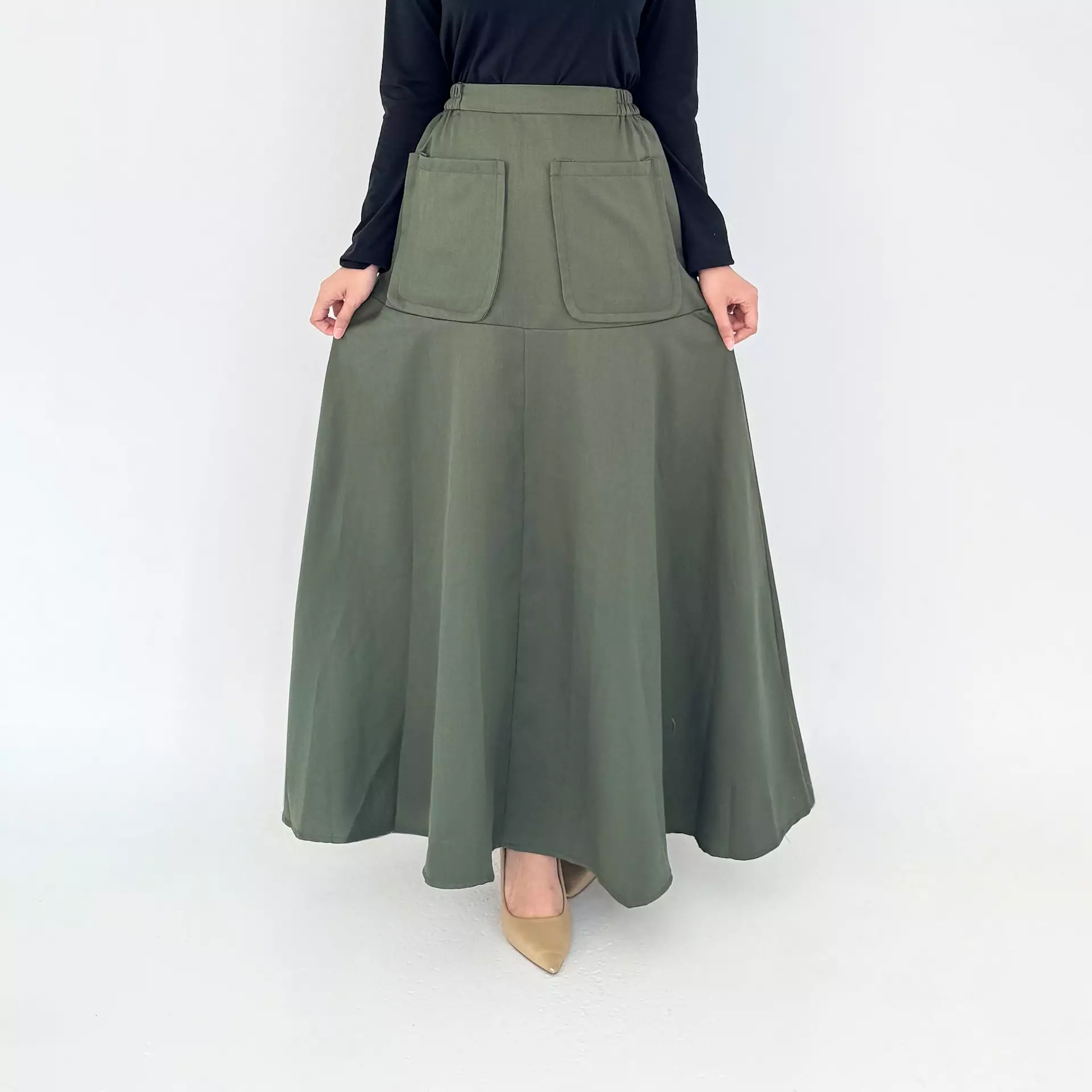 Flare Skirt Agatha (Rok Panjang Katun Wanita) Olive