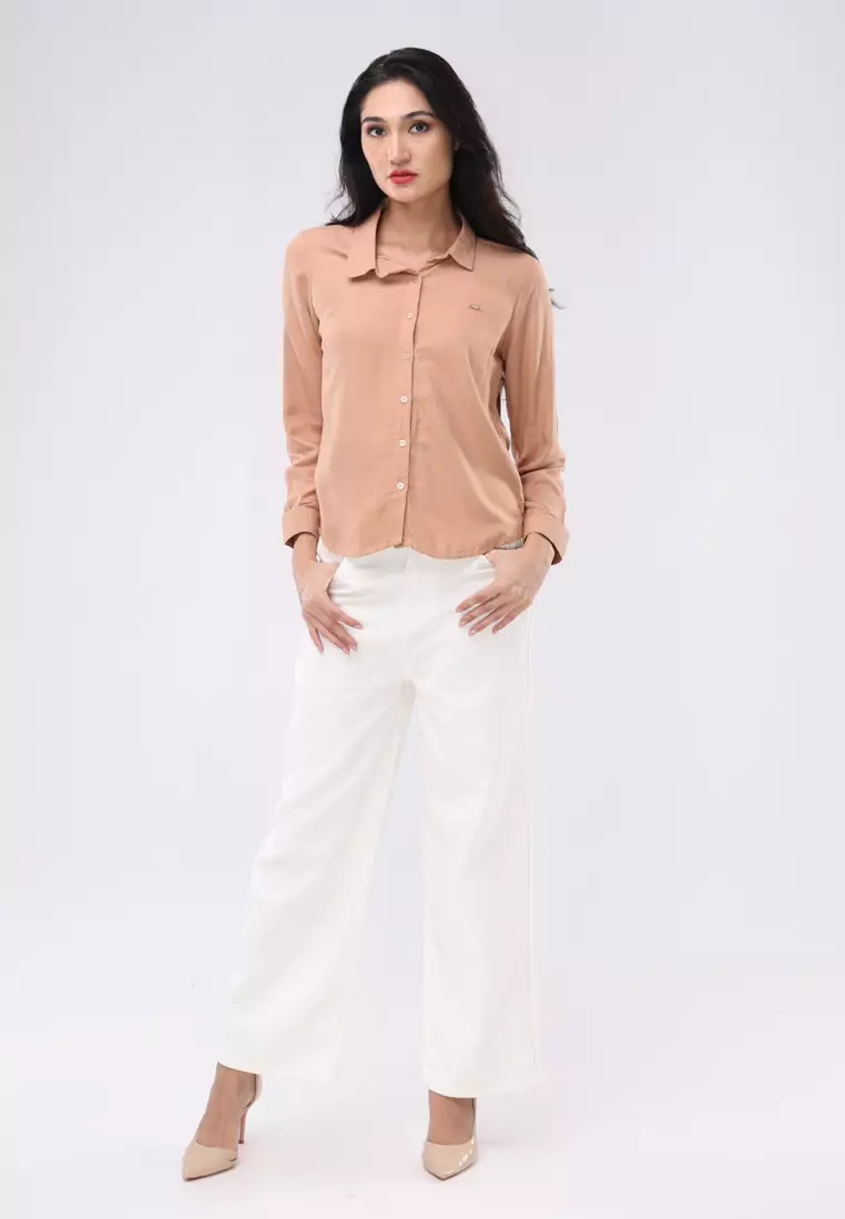 Bold Twill Long Sleeves Collared Blouse