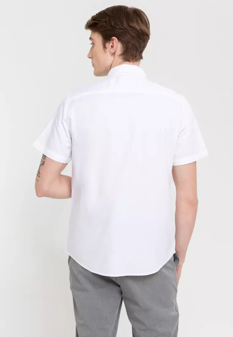 Woven Short Sleeves Casual Oxford Pea Shirt