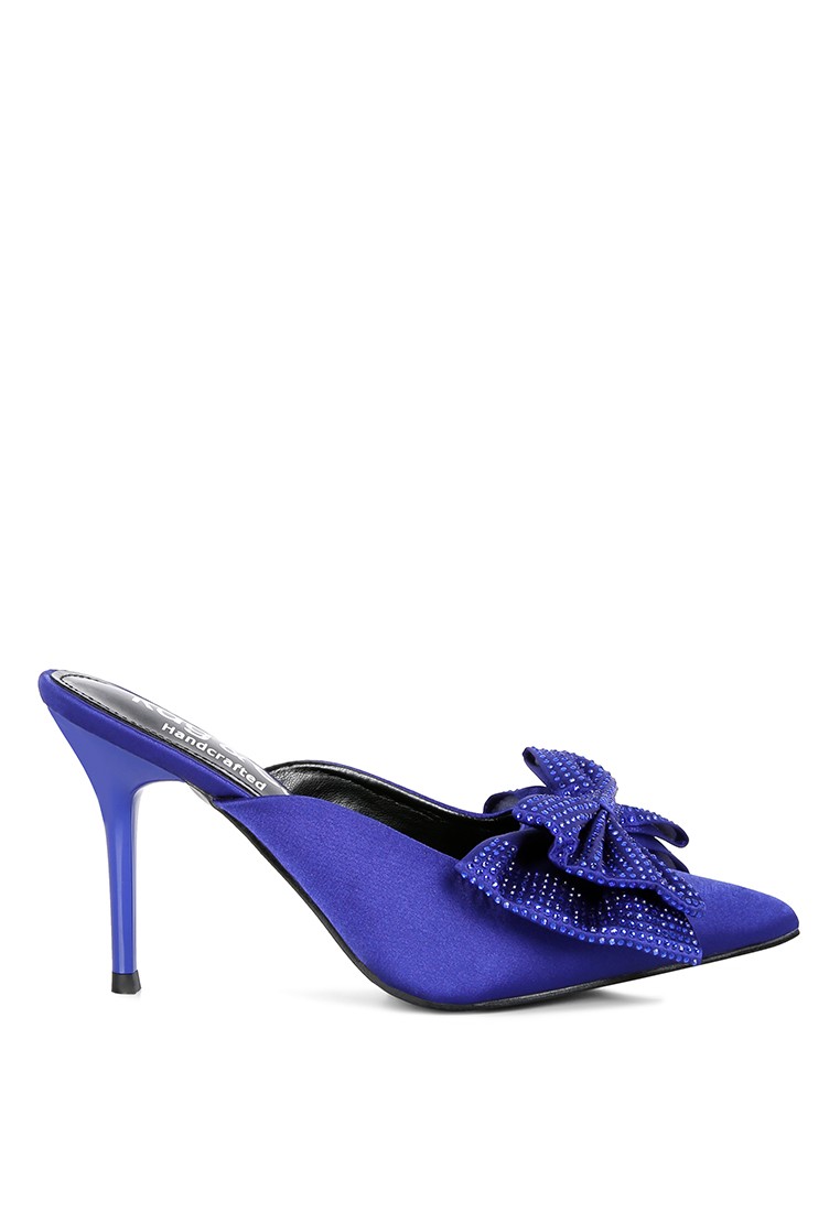 Navy Diamante Bow Slip On Sandals