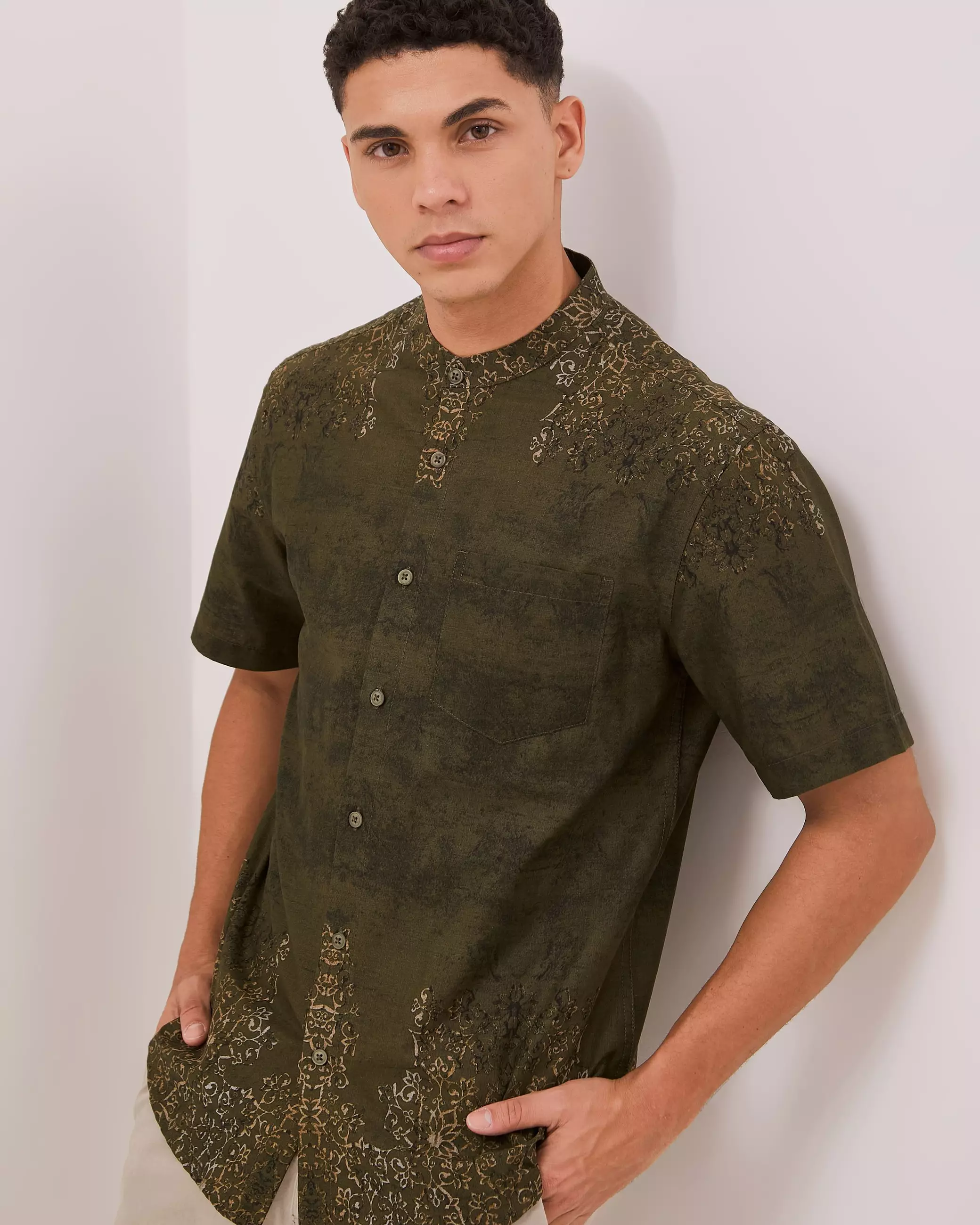 AMK Kemeja Koko Pria Lengan Pendek KK Darreh Ss Series Warna Olive