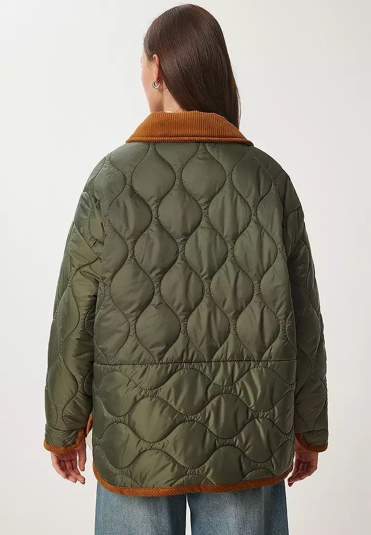 Polo Neck Pocketed Quilted Coat