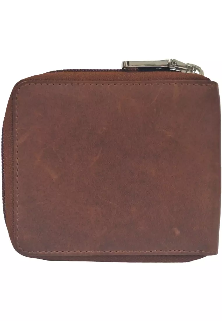 Wallet Men Brown -Zip around Wallet -RFID - Full Grain Leather Wallet - brown Wallet - SD06 Oxhide