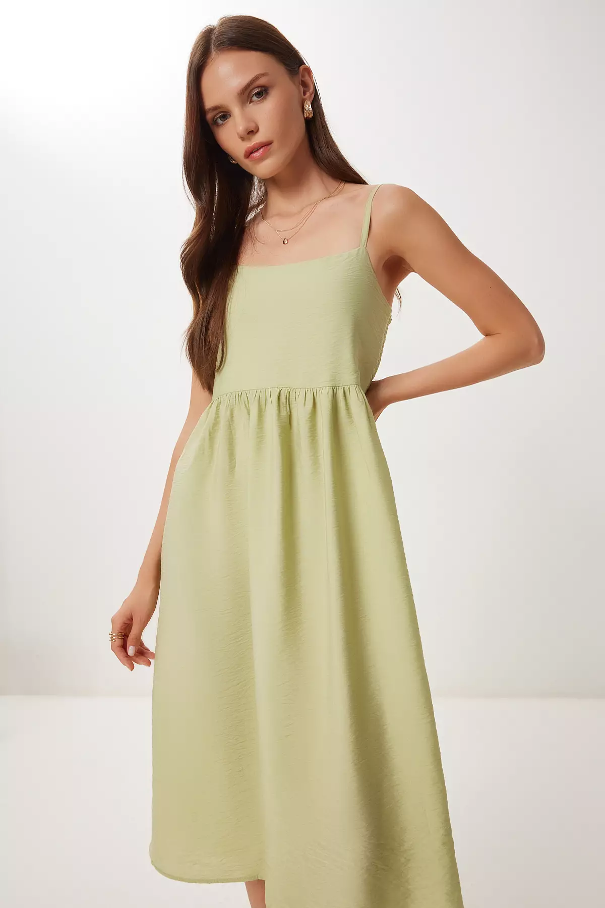 Women's Green Strap Summer Midi Ayrobin Dress Dd01357