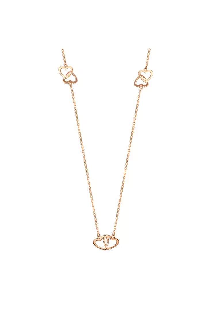 Delicate Gold 18K Rose Gold Love Heart Necklace for Women 92632N