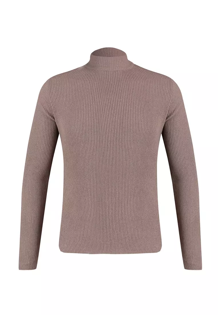 Slim Fit Buttoned Polo Neck Corduroy Knitted Sweater