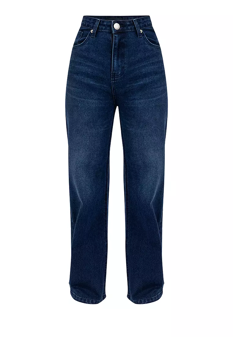Ladies Wide Leg Denim Jeans Dark Blue