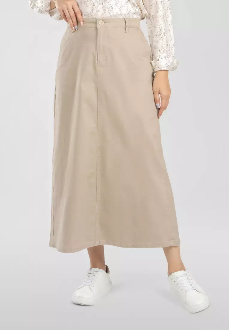 C2 Wrigle Khaki Long Skirt Wanita
