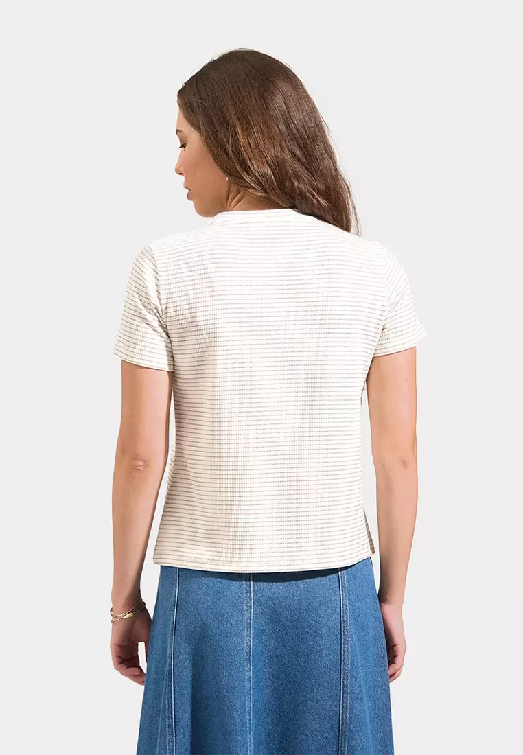 Striped Ribbed Knit T-Shirt